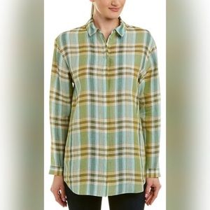 Lafayette 148 Multicolor Sabira Linen Blouse Button-down Top long sleeve plaid